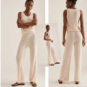 Selected Agny High-Rise Knit Cotton Crochet Trousers birch creamy colour size S